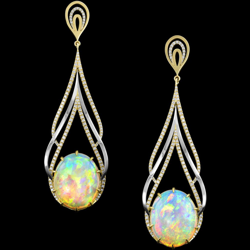 ethiopian opal earrings, ocellius earrings - couture jewelry
