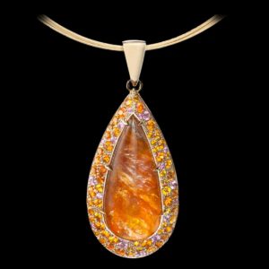 Rare Gemstone Jewelry Lotus Pendant with rare quartz