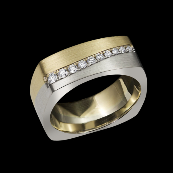 Mens Yellow Gold Ring with Diamonds | Quattro by Adam Neeley