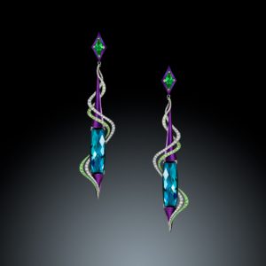 tourmaline diamond purple and green earrings aria