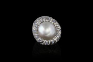 Pearl, Moonstone, Diamond & Platinum Ring | Archipelago
