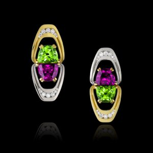 Garnet, Peridot, Diamond & Gold Earrings | Aurora
