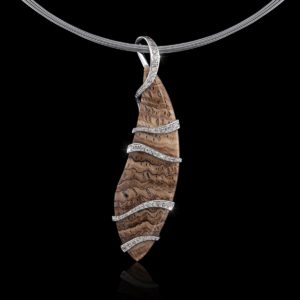 Petrified Sequoia, Diamond & Gold Pendant | Sequoia Fossile